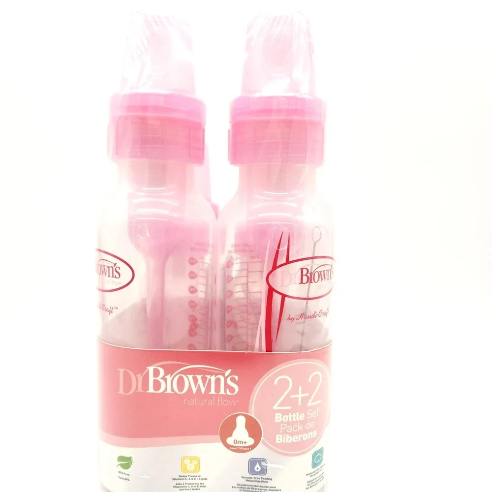 Dr. Brown's Pink 4 Pack Baby‎ Bottles Set – 2x 8 oz + 2x 4 oz BPA-Free